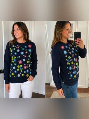 Floral Embroidered Navy Sweatshirt